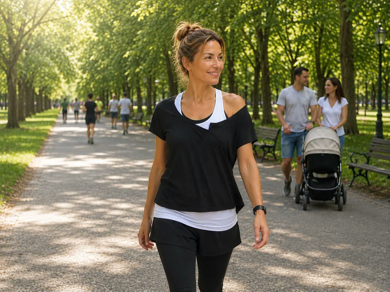 Woman walking outdoors in the morning light
