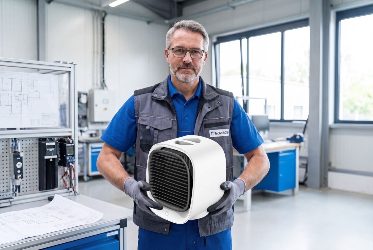 Julien Mercier, inventeur de l'AiraBreeze, dans son laboratoire de développement